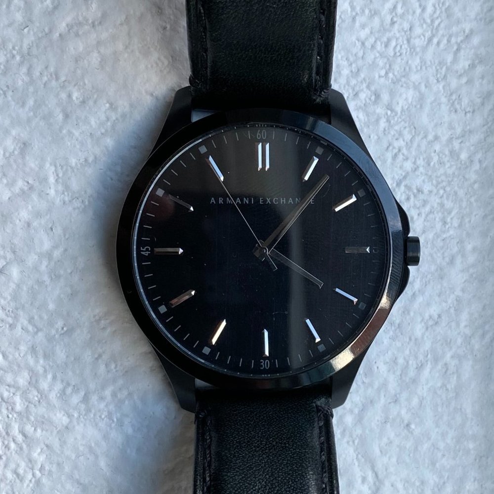 Armani Exchange Men's Black Leather Strap Watch